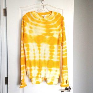 Time & True Yellow Tie Die Cable Knit Sweater, M - 8/10